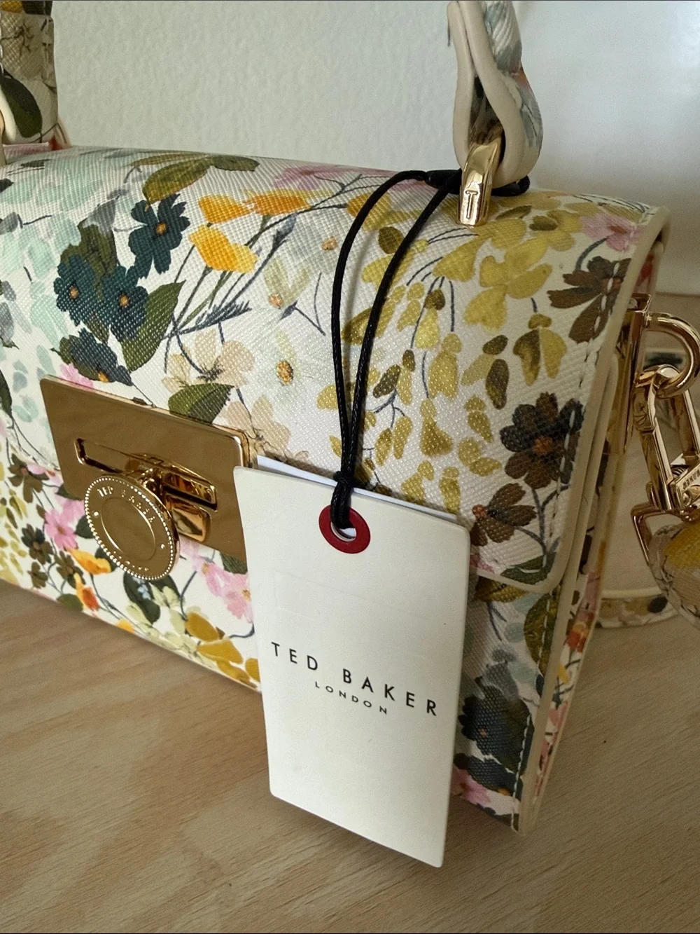 Ted Baker Lili Satchel Cream Floral Top-Handle Satchel with Gold Hardware